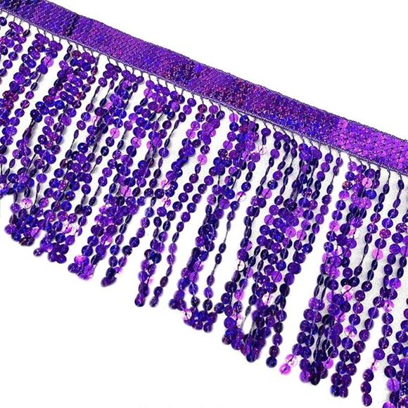 9.8 Yards Purple Sequins Fringe Trim 6"  Sewing Trim  DIY Craft Embellishment - Picture 1 of 5